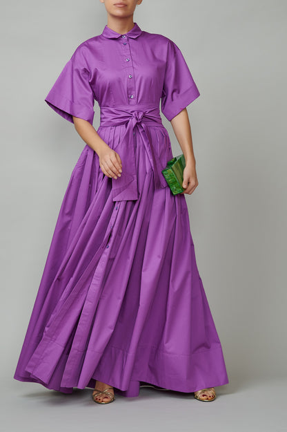 Purple cotton evening dress, long