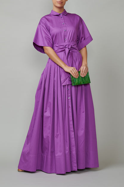 Purple cotton evening dress, long