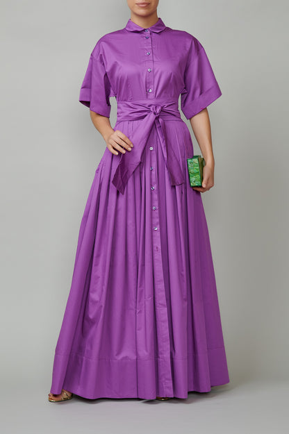 Purple cotton evening dress, long