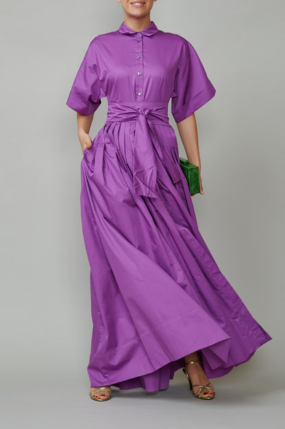 Purple cotton evening dress, long