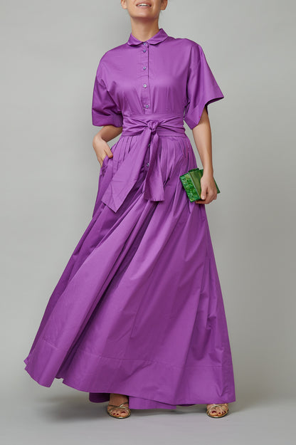 Purple cotton evening dress, long