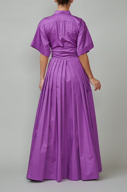 Purple cotton evening dress, long