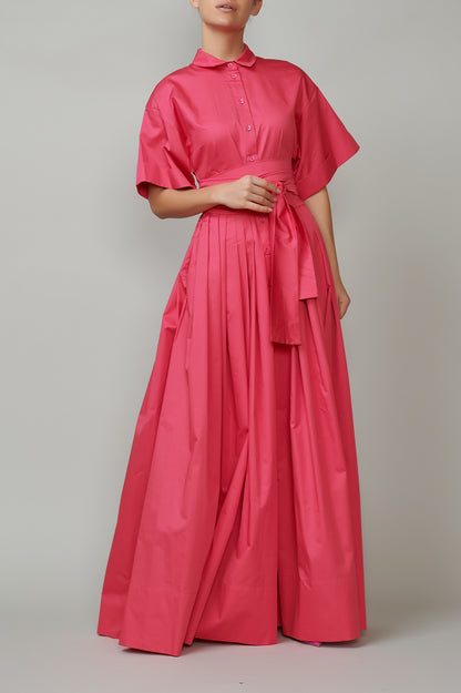 Evening dress, long, made of raspberry pink cotton