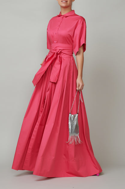 Evening dress, long, made of raspberry pink cotton