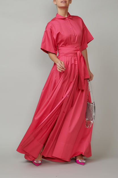 Evening dress, long, made of raspberry pink cotton