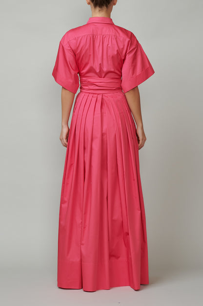 Evening dress, long, made of raspberry pink cotton