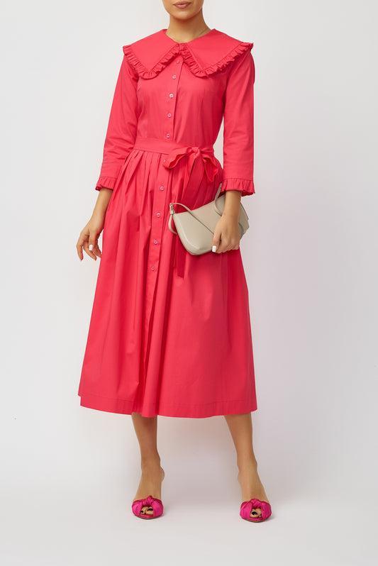 Cyclamen cotton poplin midi shirt dress