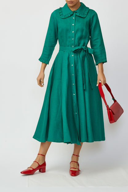 Rochie camasa midi din in verde