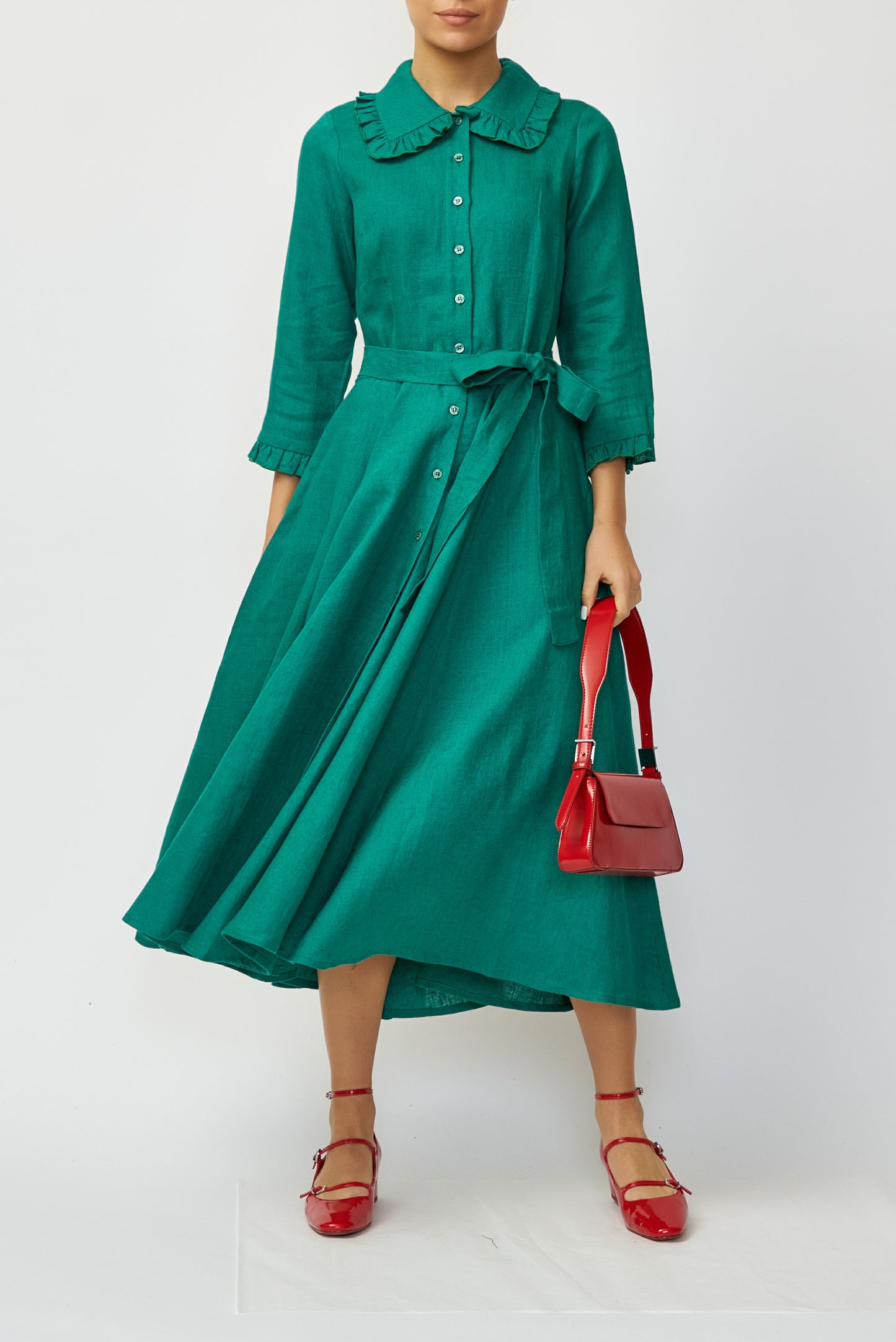 Rochie camasa midi din in verde