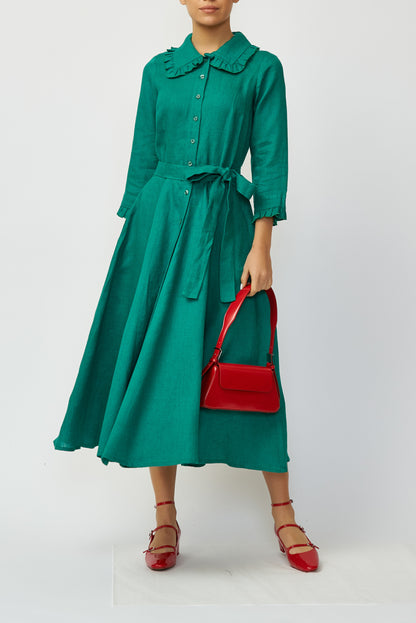 Rochie camasa midi din in verde