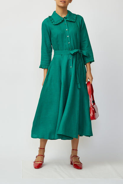 Rochie camasa midi din in verde