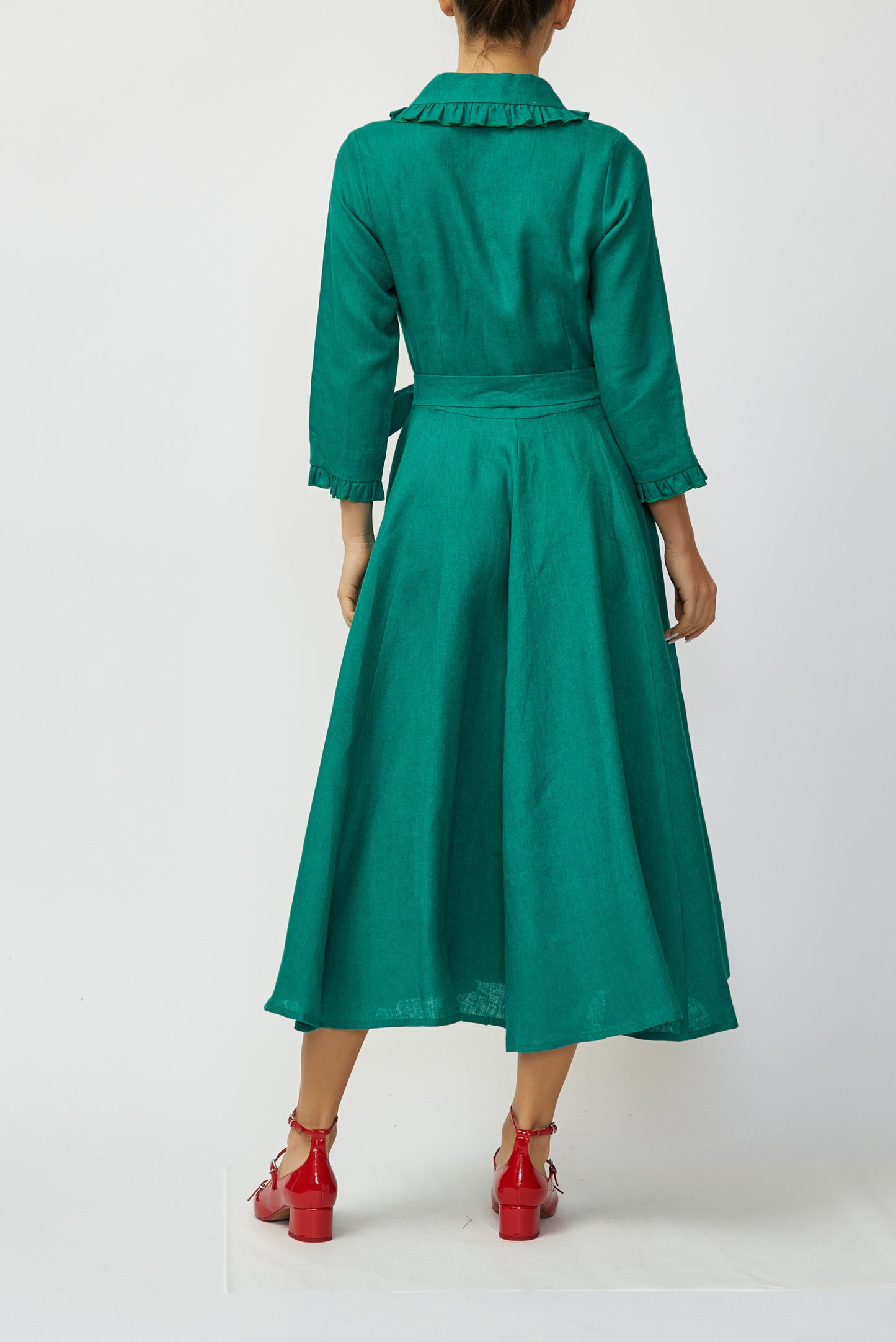 Rochie camasa midi din in verde