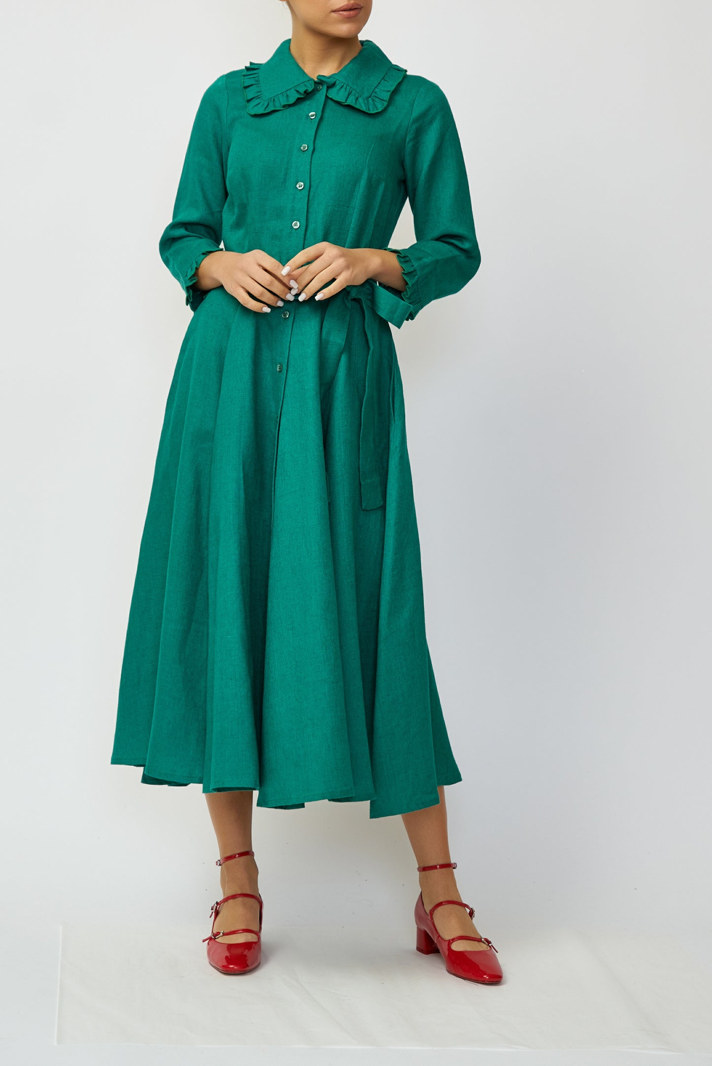 Rochie camasa midi din in verde