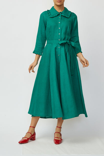 Rochie camasa midi din in verde