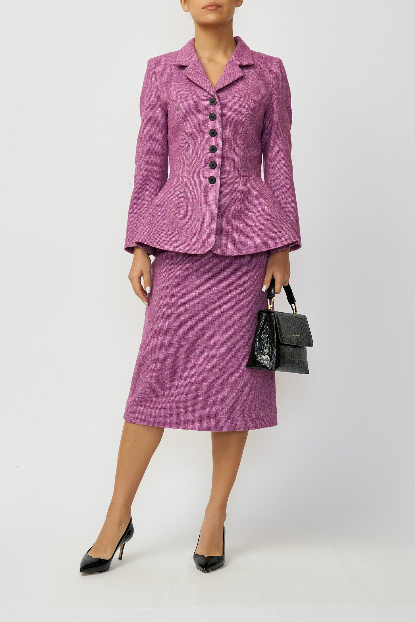 100% wool midi pencil skirt, magenta tweed, delivery 02/25-03/25