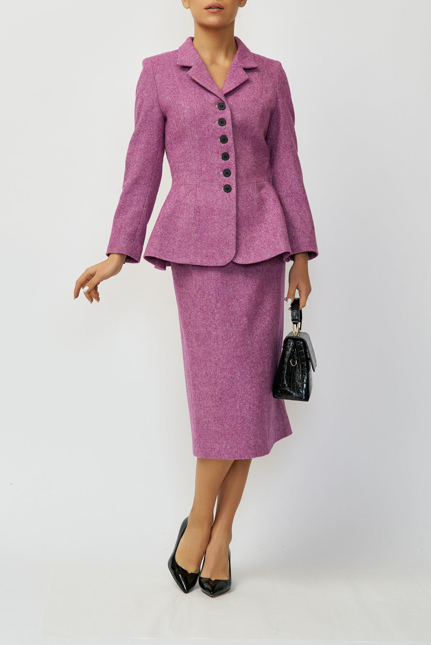 100% wool midi pencil skirt, magenta tweed, delivery 02/25-03/25