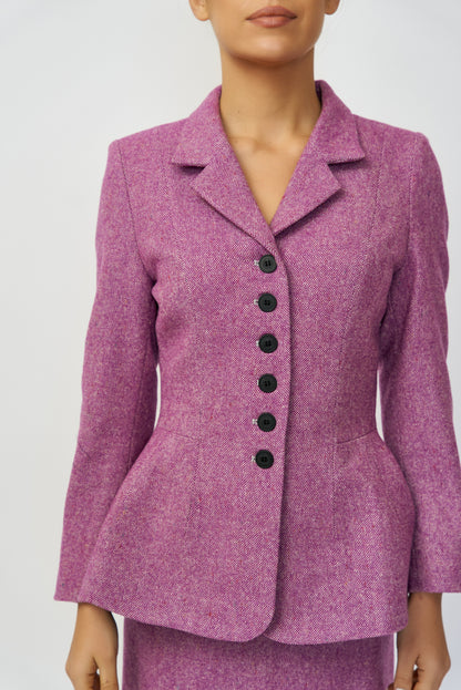 Sacou din lana 100%, din tweed magenta, livrare 02/25-03/25