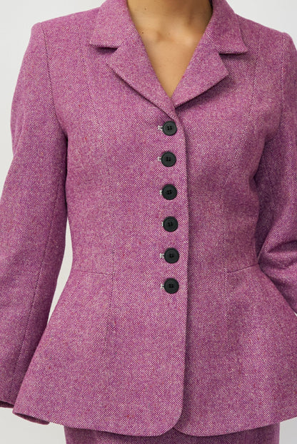 Sacou din lana 100%, din tweed magenta, livrare 02/25-03/25