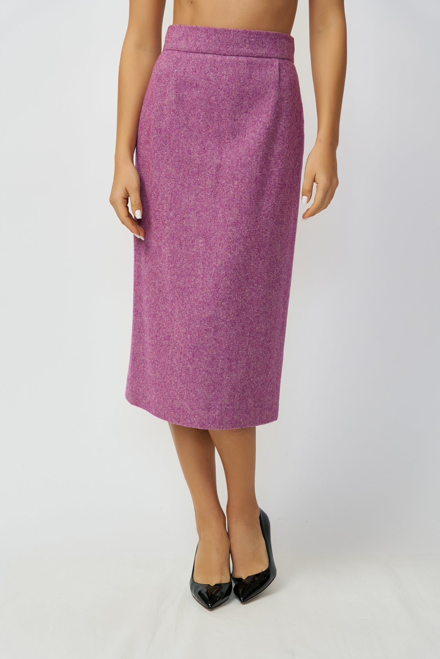 100% wool midi pencil skirt, magenta tweed, delivery 02/25-03/25