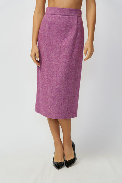 100% wool midi pencil skirt, magenta tweed, delivery 02/25-03/25