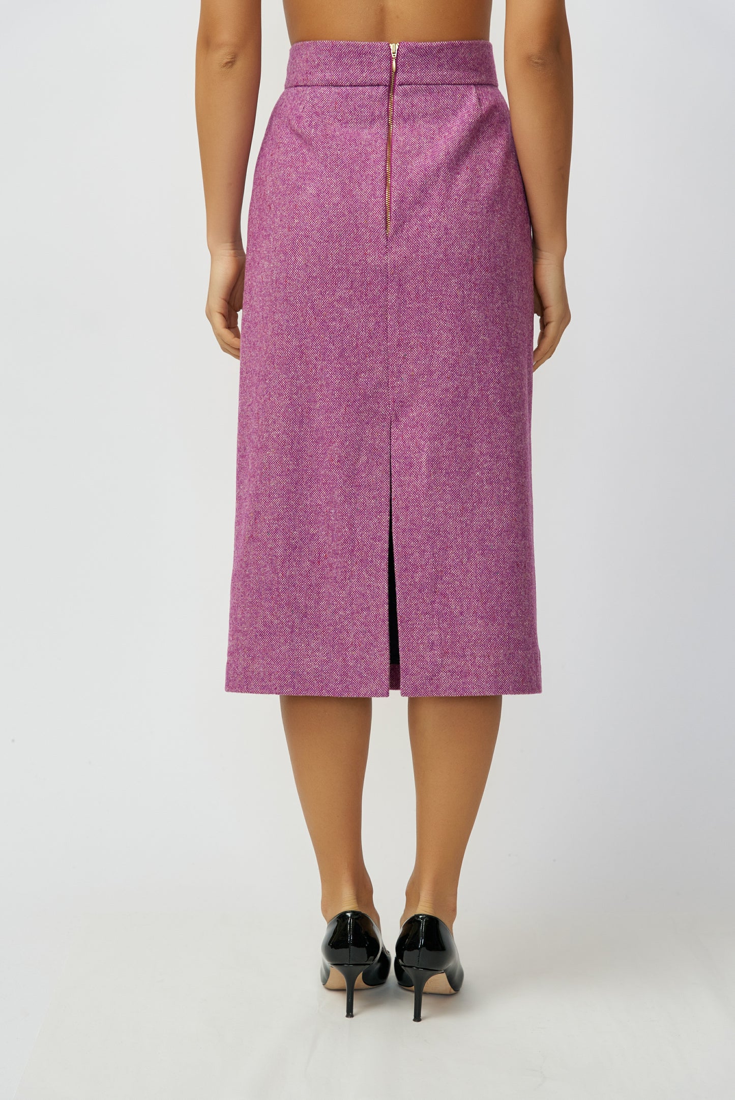 100% wool midi pencil skirt, magenta tweed, delivery 02/25-03/25