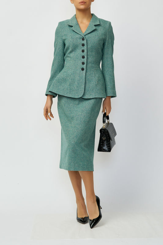 100% wool midi pencil skirt, green tweed, delivery 02/25-03/25