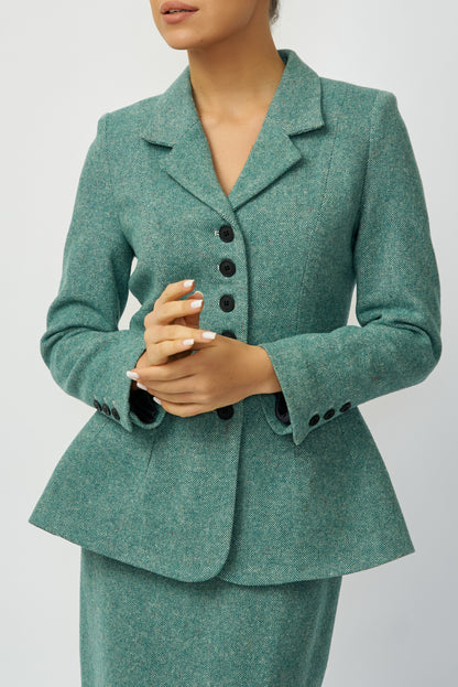 100% wool jacket, green tweed, delivery 02/25-03/25