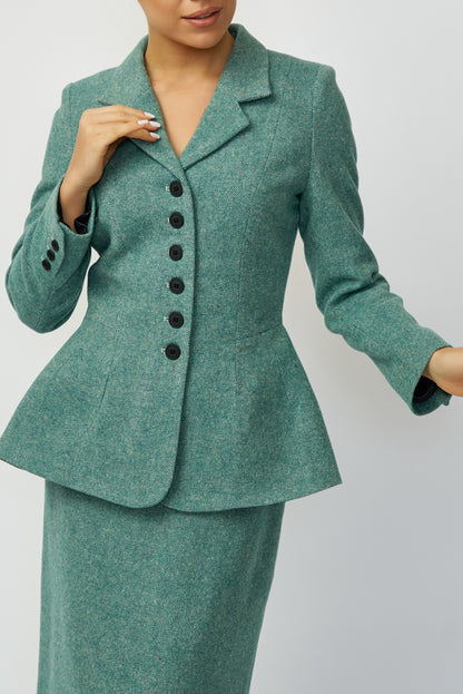 100% wool jacket, green tweed, delivery 02/25-03/25