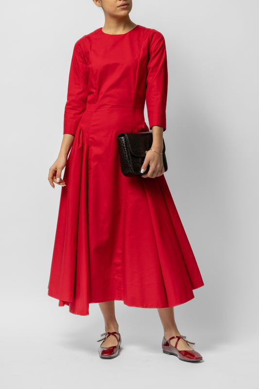 Plain red cotton midi dress