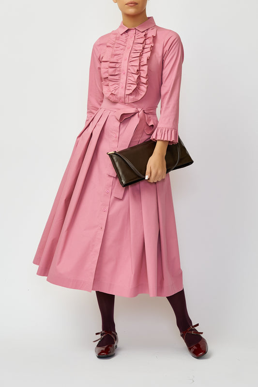 Powder pink cotton poplin midi shirt dress