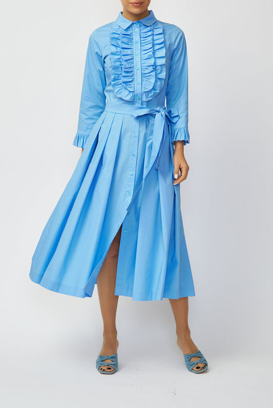 Light blue cotton poplin midi shirt dress