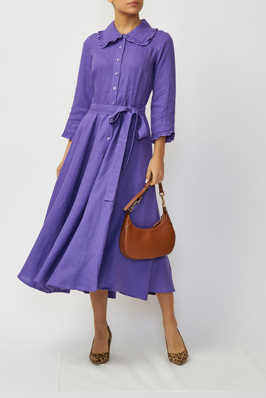 Purple linen midi shirt dress