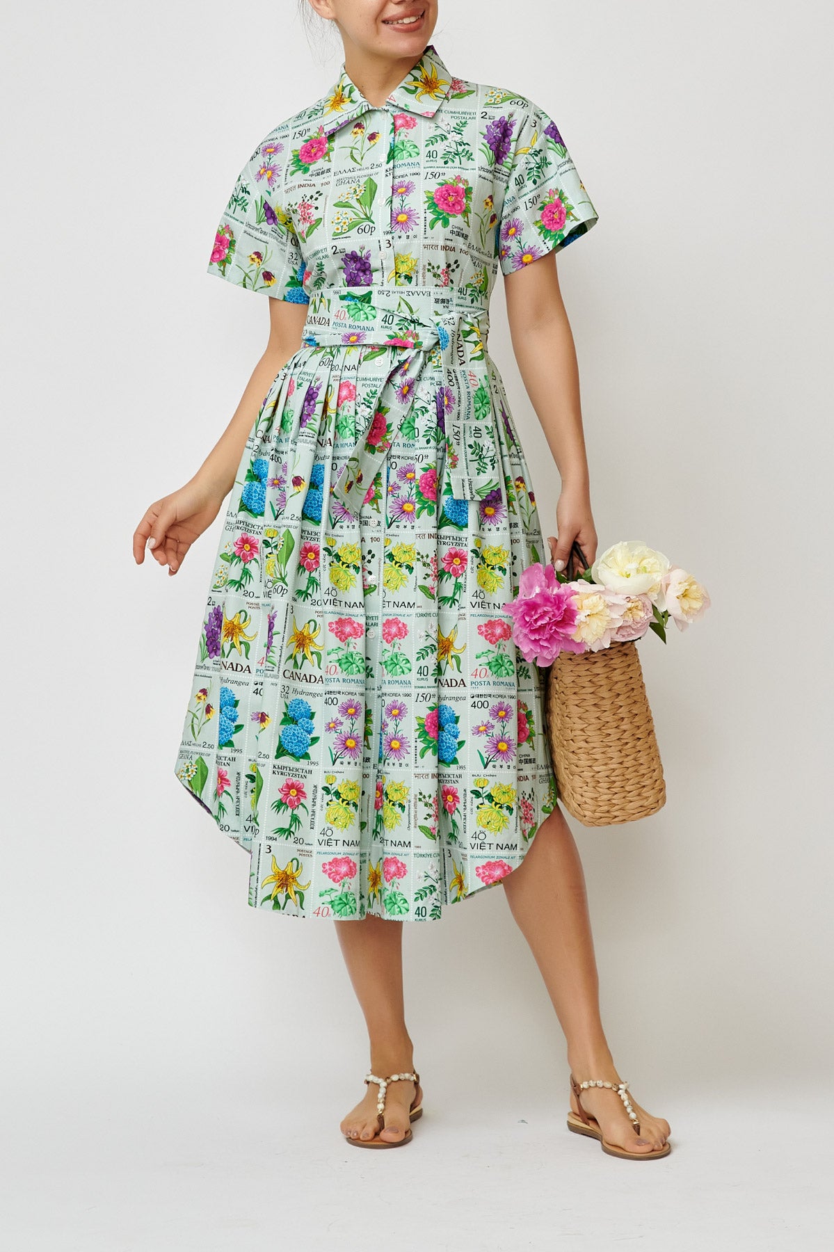 Cotton shirt dress with Heritage postage stamp print