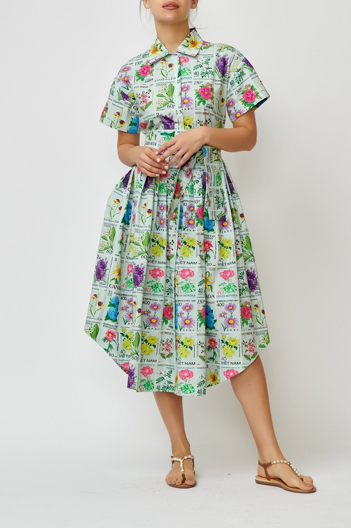 Cotton shirt dress with Heritage postage stamp print