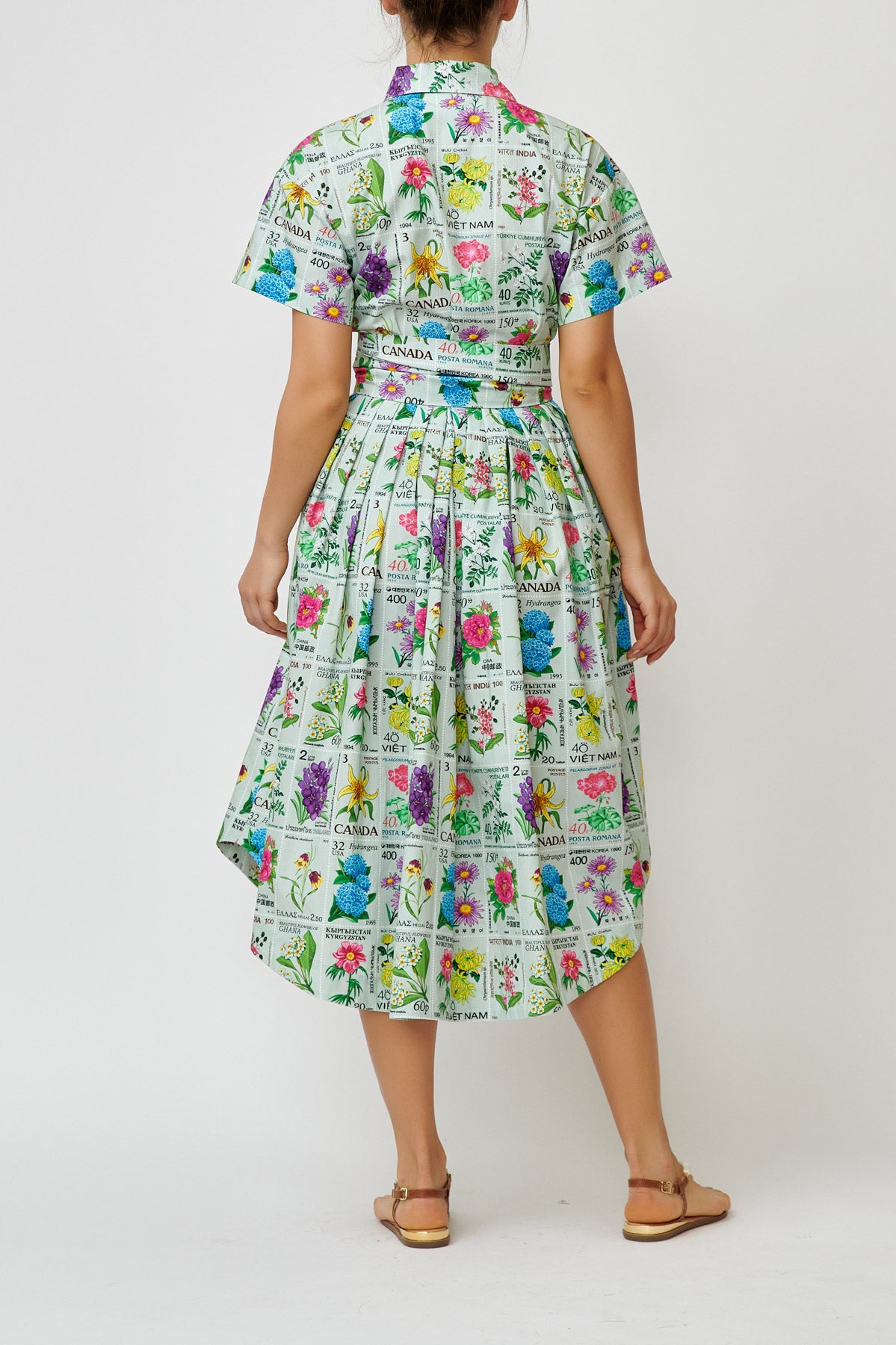 Cotton shirt dress with Heritage postage stamp print