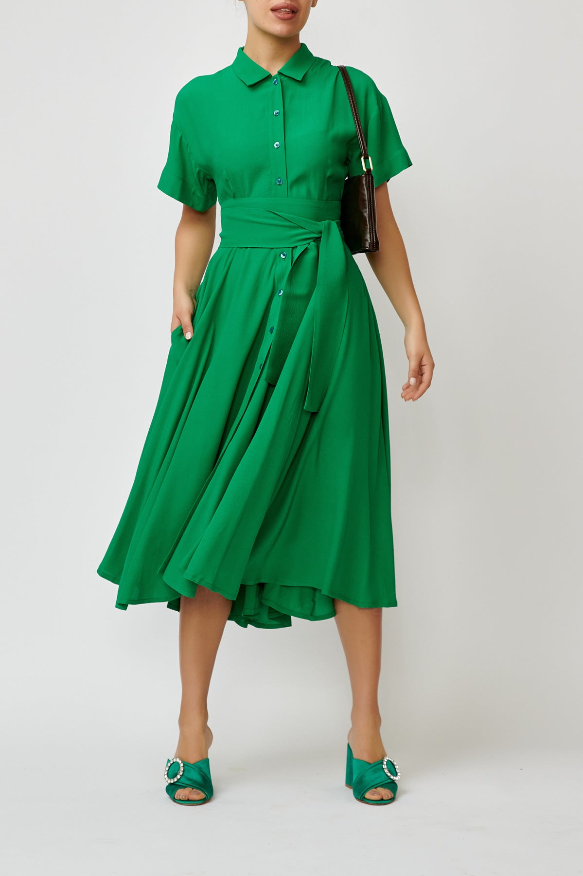 Rochie camasa din viscoza verde