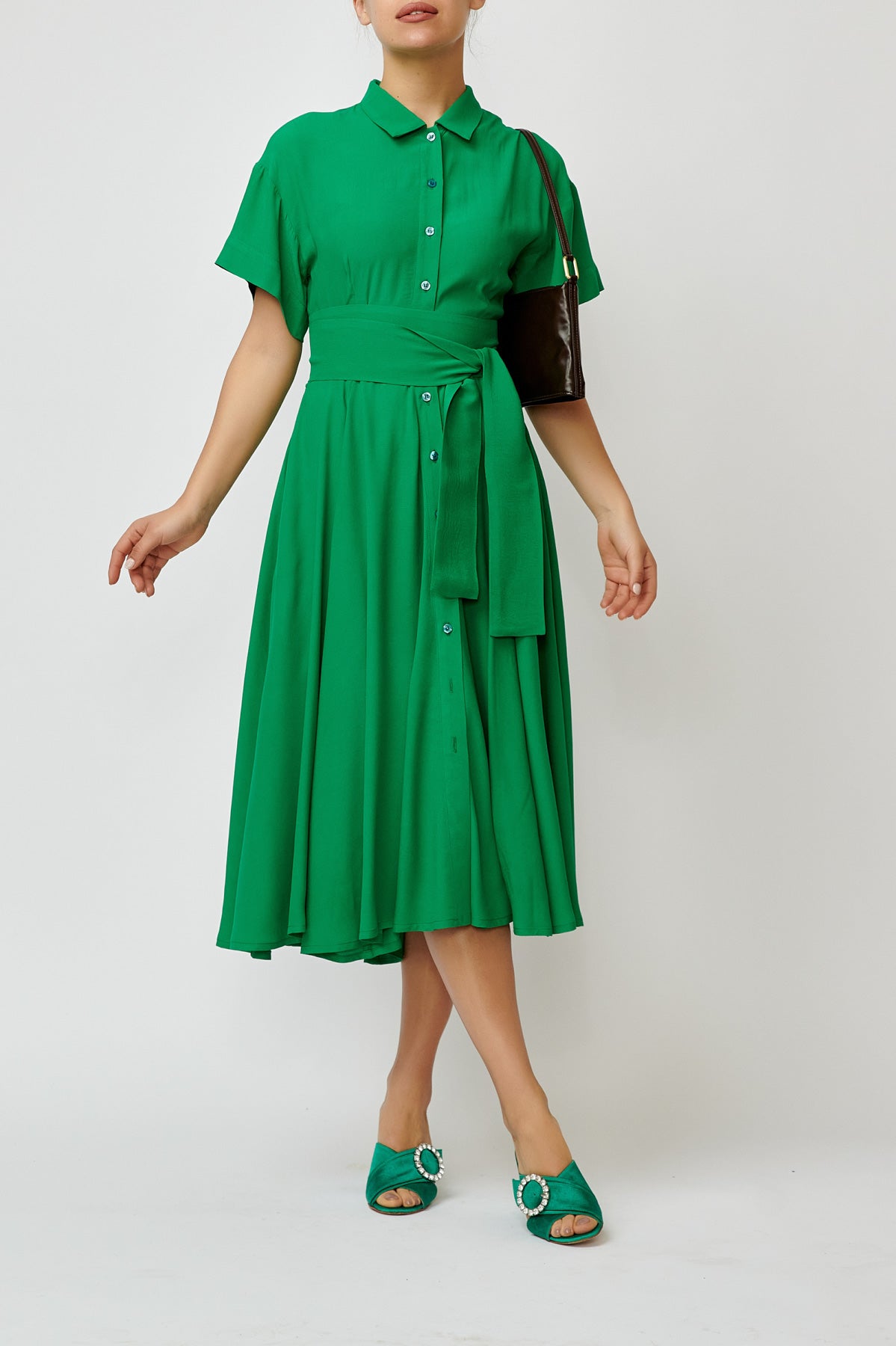 Rochie camasa din viscoza verde