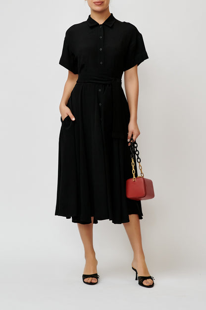 Black viscose shirt dress