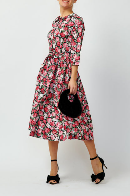 Shirt dress with roses on black