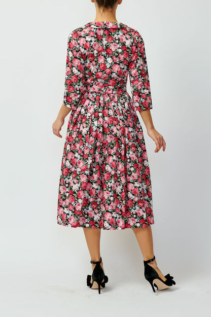 Shirt dress with roses on black