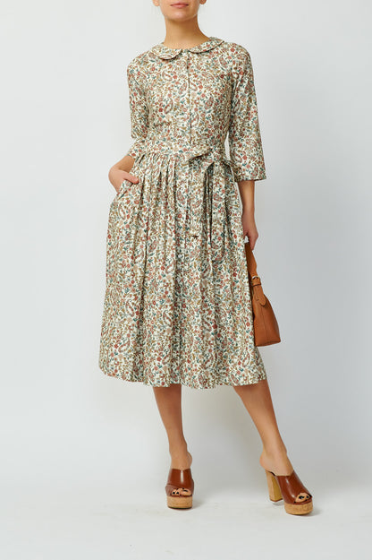 Shirt dress with small flowers on white