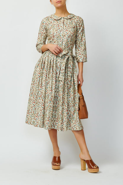 Shirt dress with small flowers on white