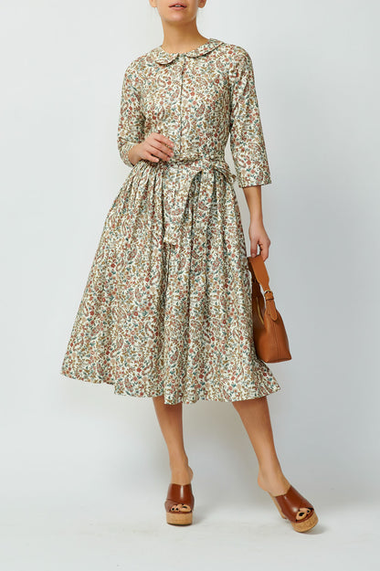 Shirt dress with small flowers on white