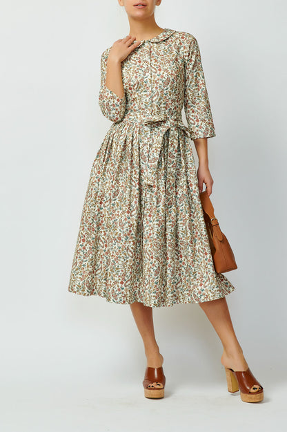 Shirt dress with small flowers on white