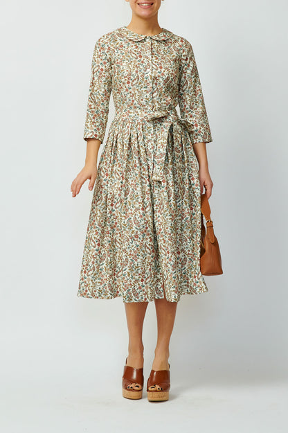 Shirt dress with small flowers on white