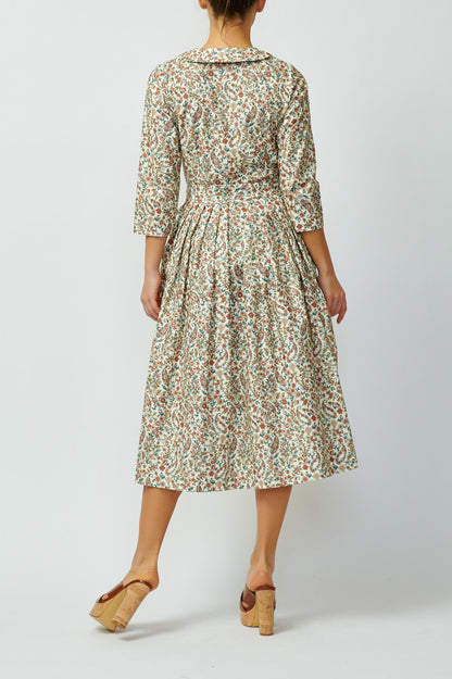 Shirt dress with small flowers on white